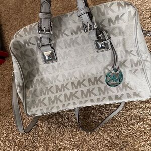 Michael Kors Silver and Gray Logo Satchel